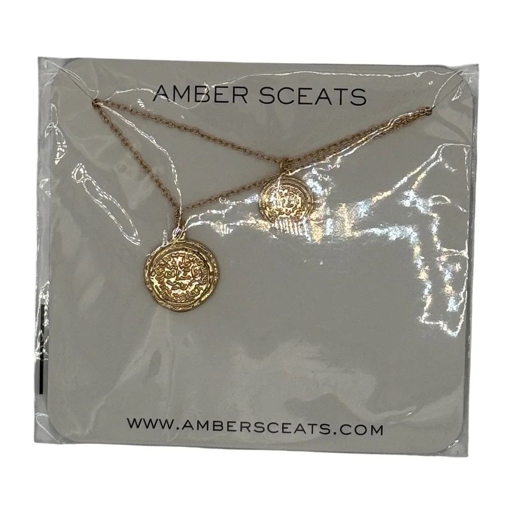 Amber Sceats Double Coin Gold Tone Layered Necklace Medallion Pendant NEW